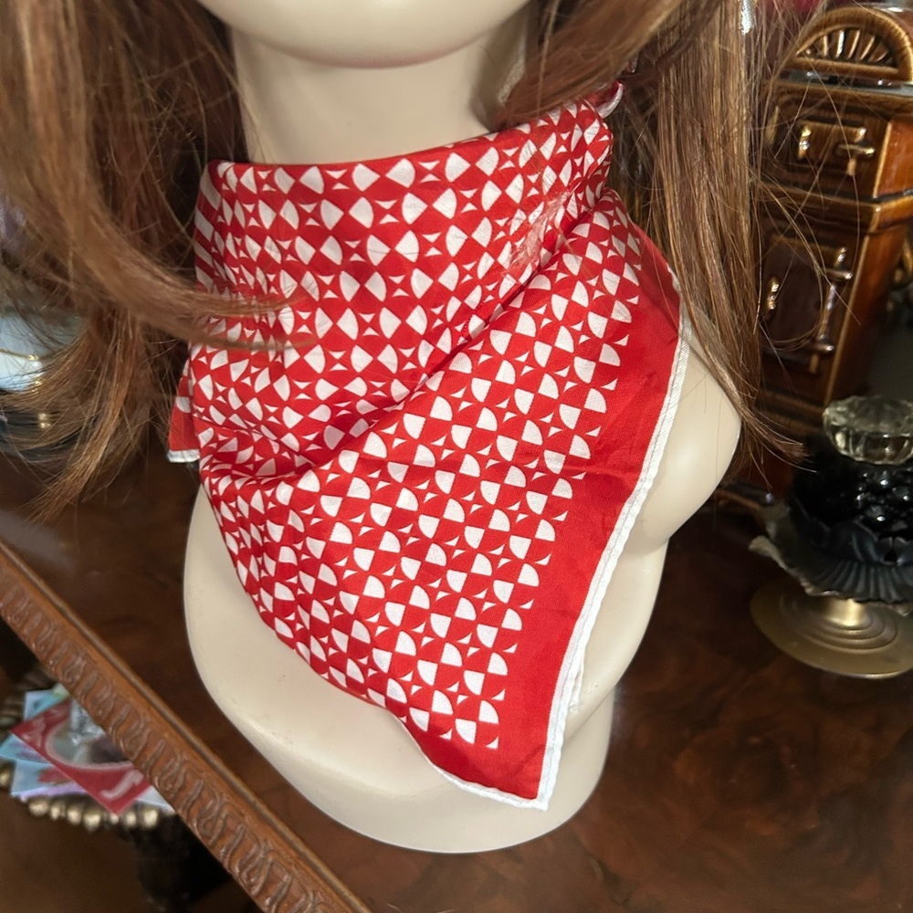 Vintage Red & White Geometric Print Square Scarf